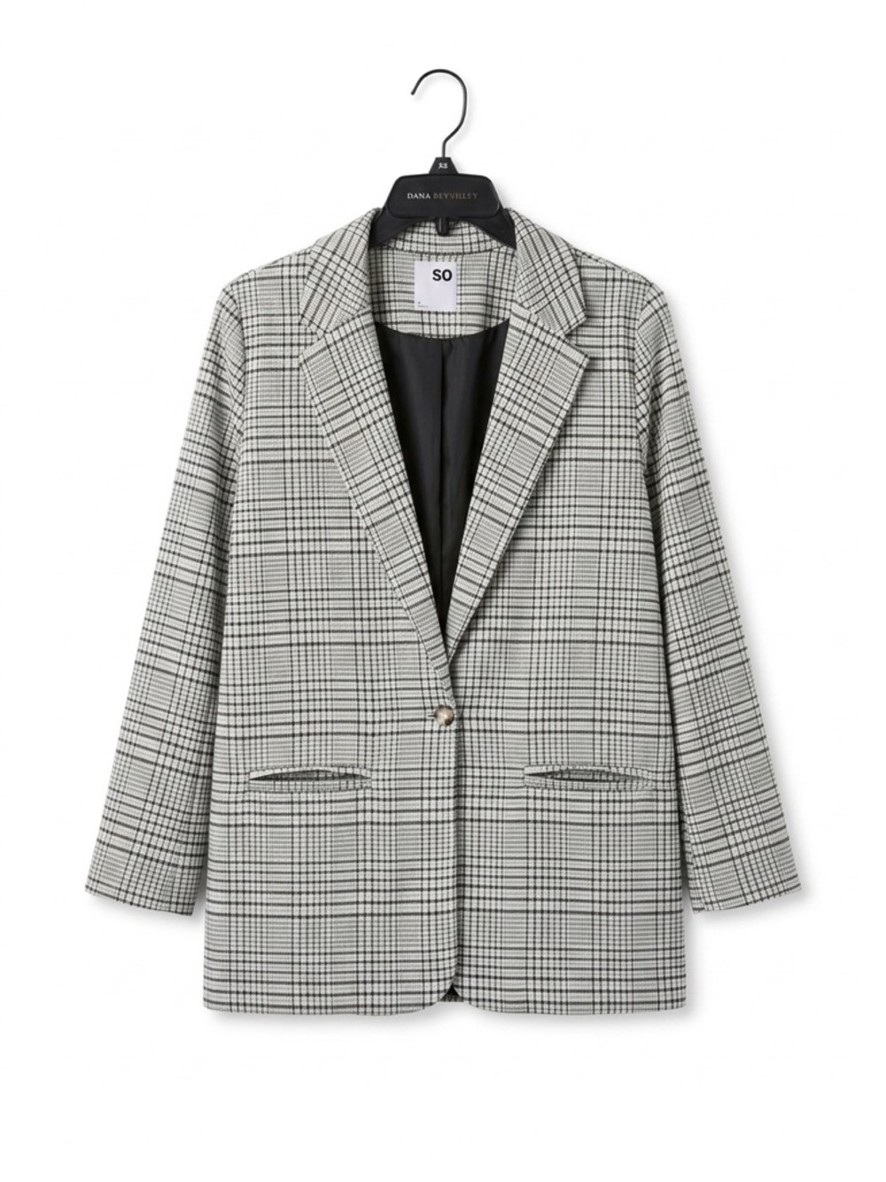 SO Oversized Plaid Blazer Single Button Womens Size Medium Relaxed Jacket